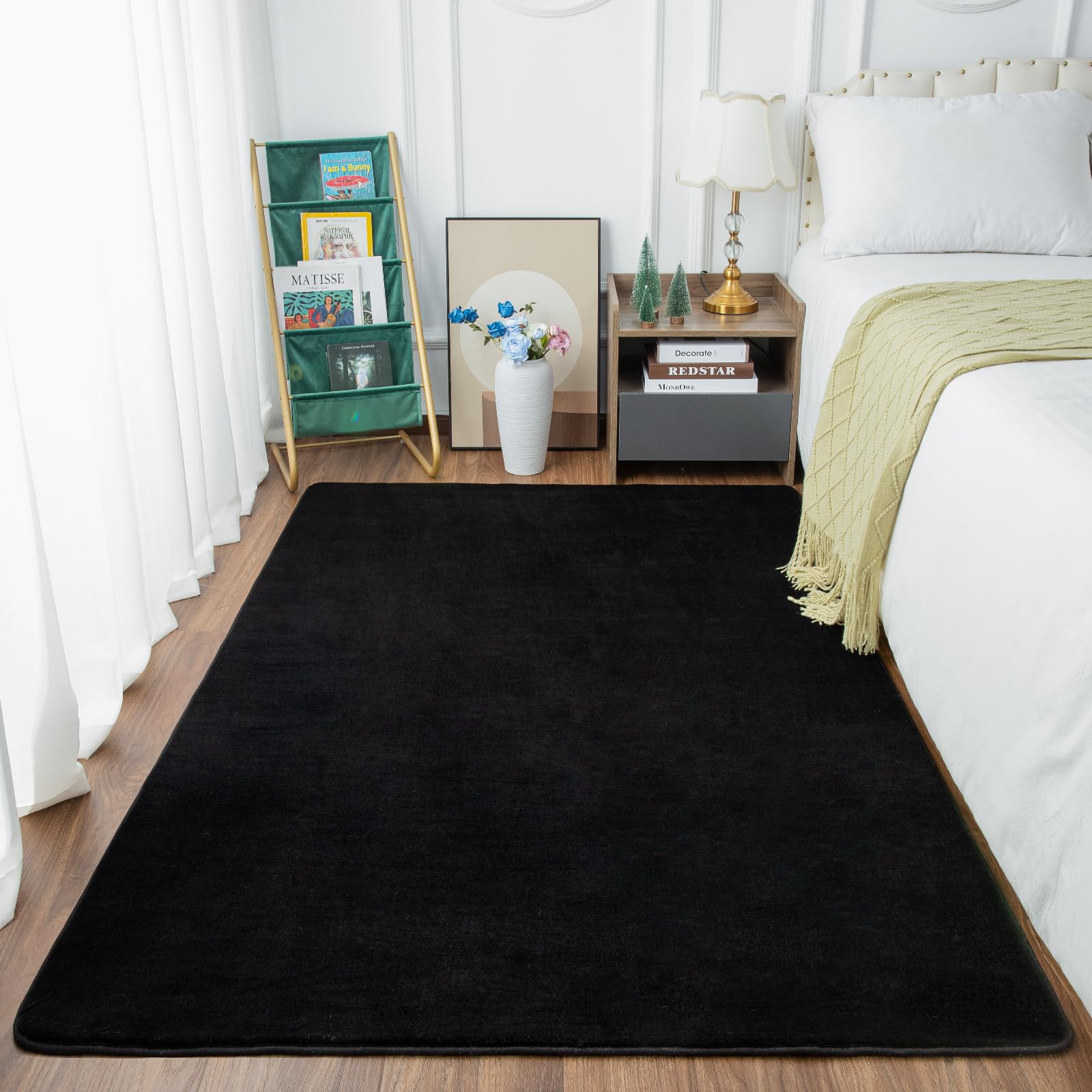 Przemy Washable Black Rugs For Bedroom Living Room, 4X6 Feet Super Soft Memory Foam Rug, Modern Indoor Carpet For Kids Boys Girl